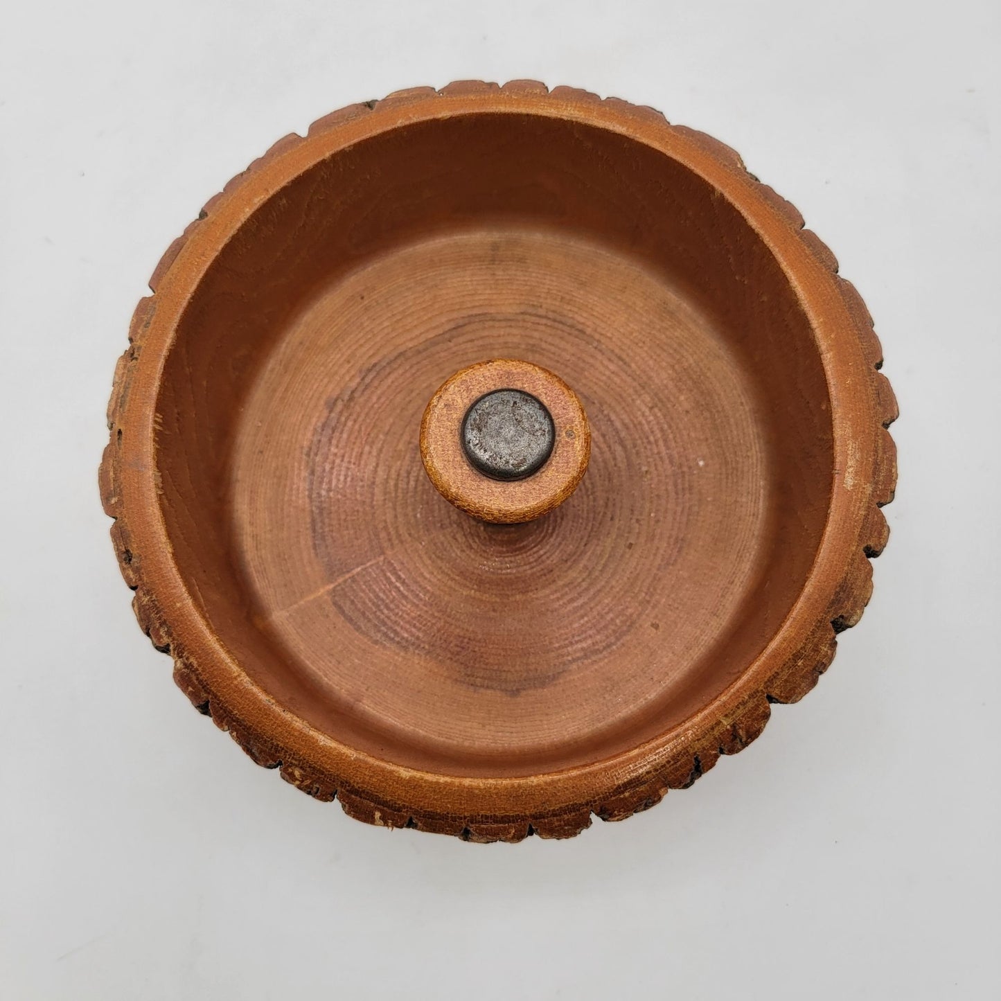 Handmade Wood Nut Bowl With Live Edge & Center Knob