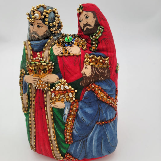 Handcrafted Beaded Fabric Nativity Three Kings Pillow
