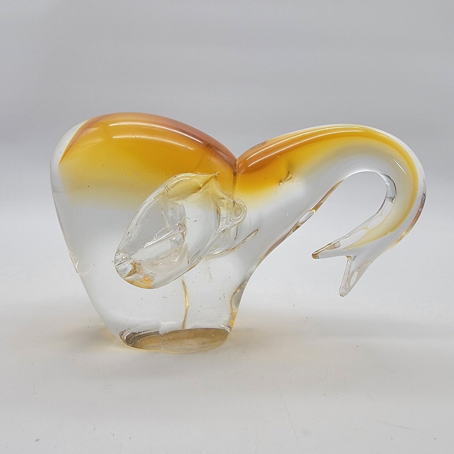Blown Art Sommerso Glass Elephant Sculpture Amber