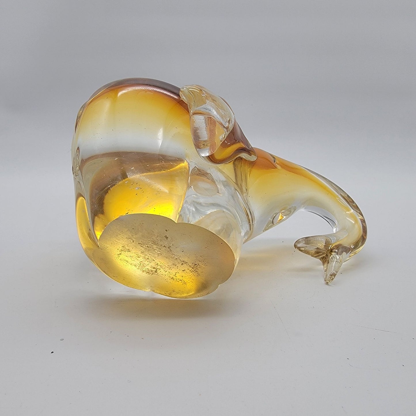 Blown Art Sommerso Glass Elephant Sculpture Amber