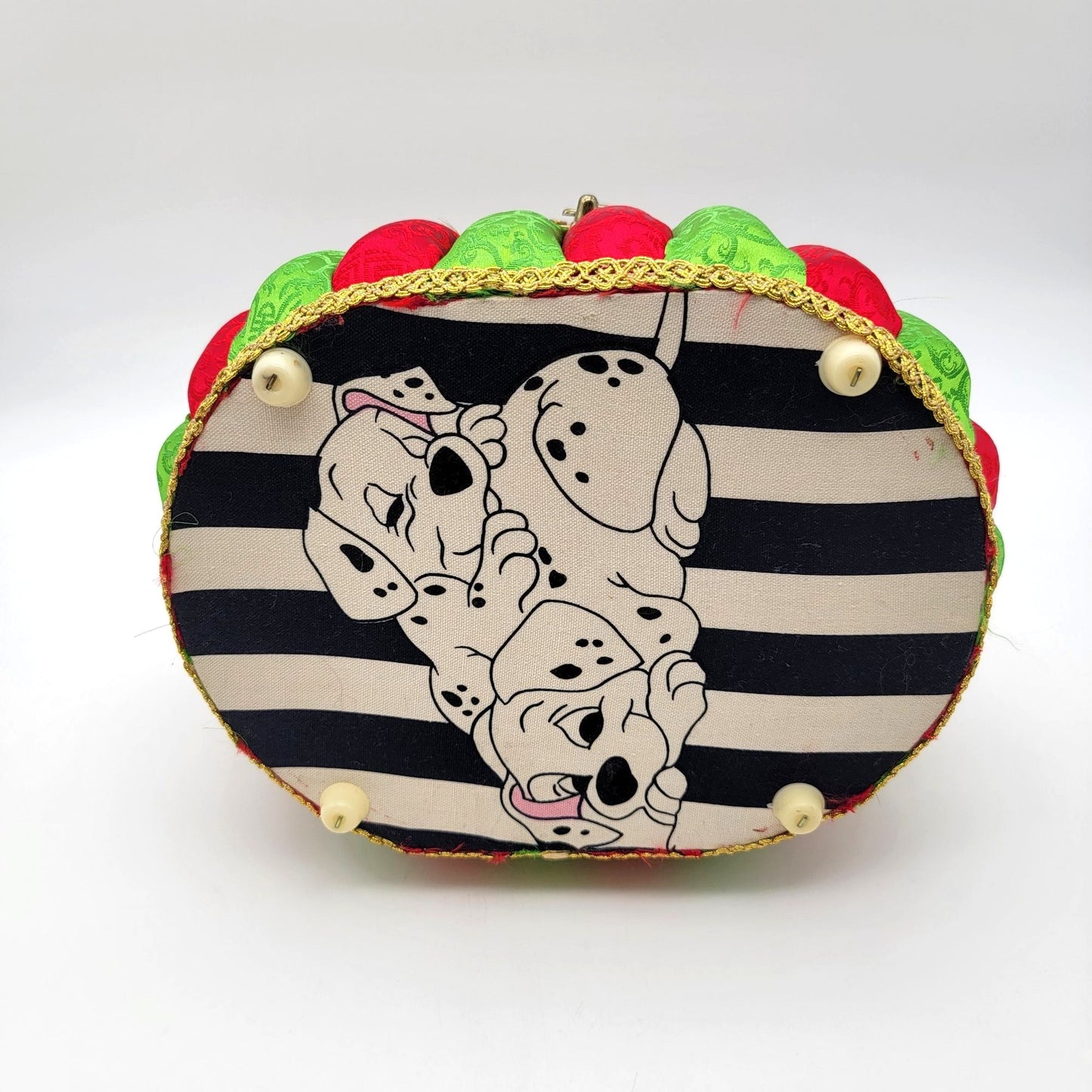 Vintage Satin Padded Sewing Basket Organizer Box with Dalmations
