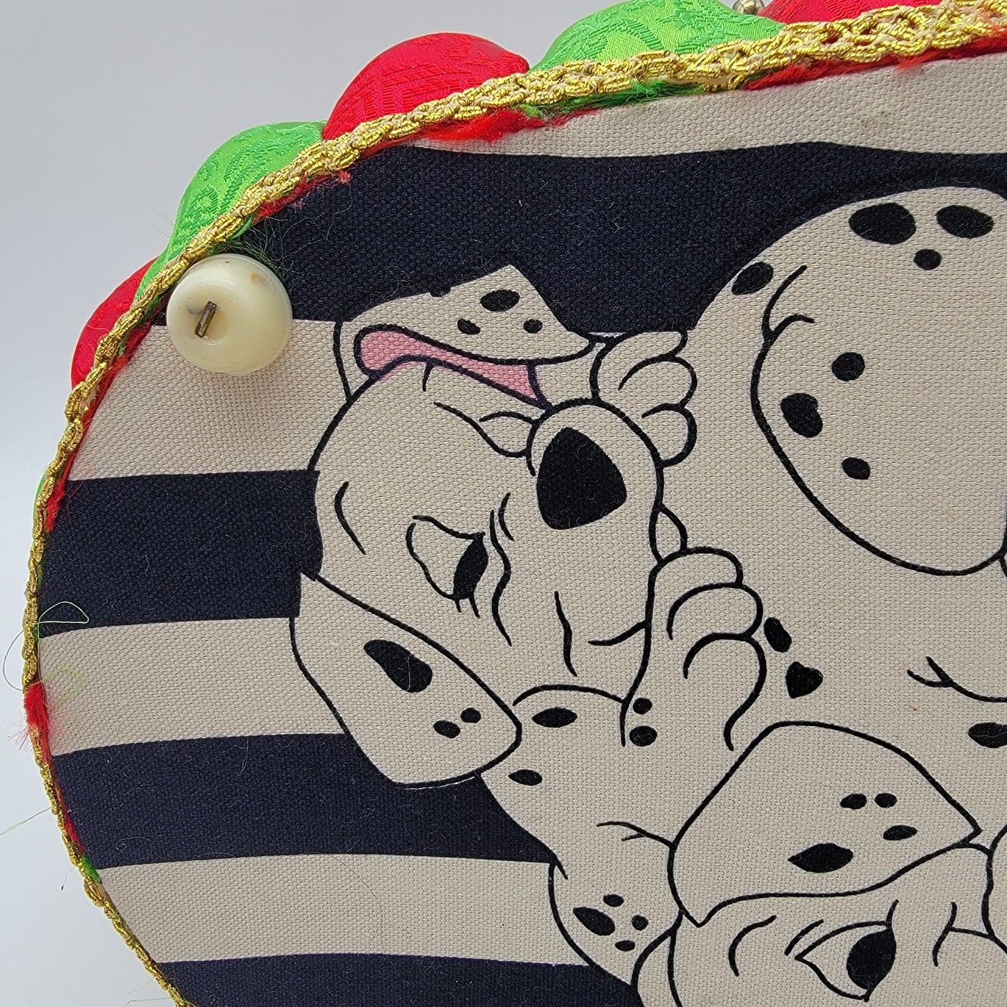 Vintage Satin Padded Sewing Basket Organizer Box with Dalmations