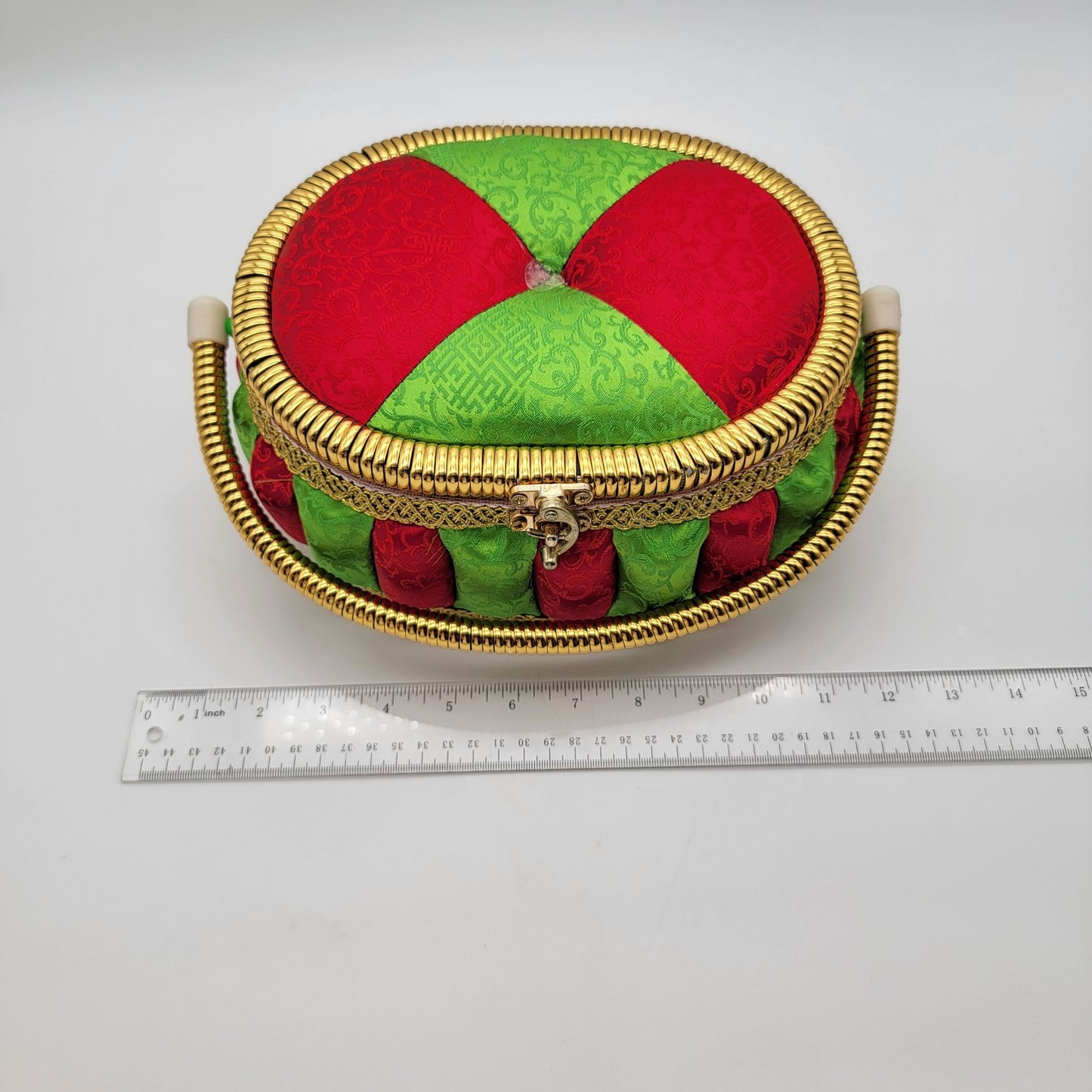 Vintage Satin Padded Sewing Basket Organizer Box with Dalmations