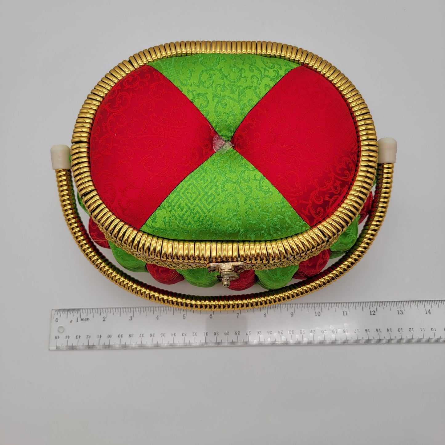Vintage Satin Padded Sewing Basket Organizer Box with Dalmations