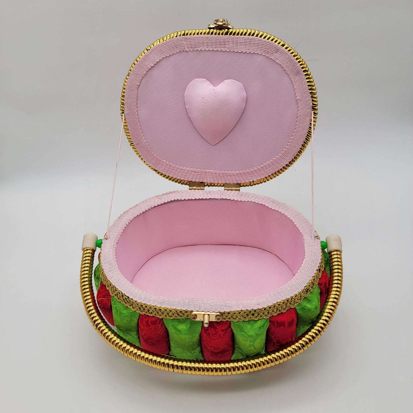 Vintage Satin Padded Sewing Basket Organizer Box with Dalmations