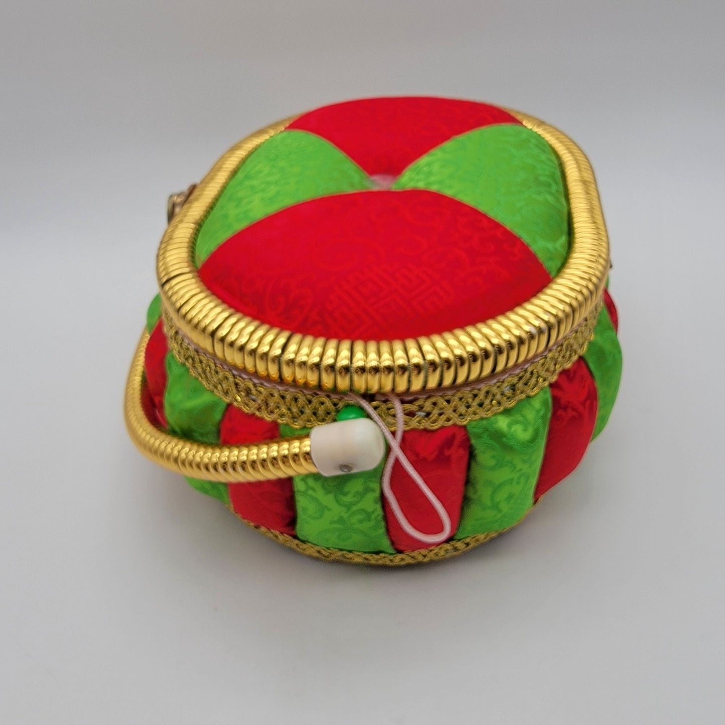 Vintage Satin Padded Sewing Basket Organizer Box with Dalmations