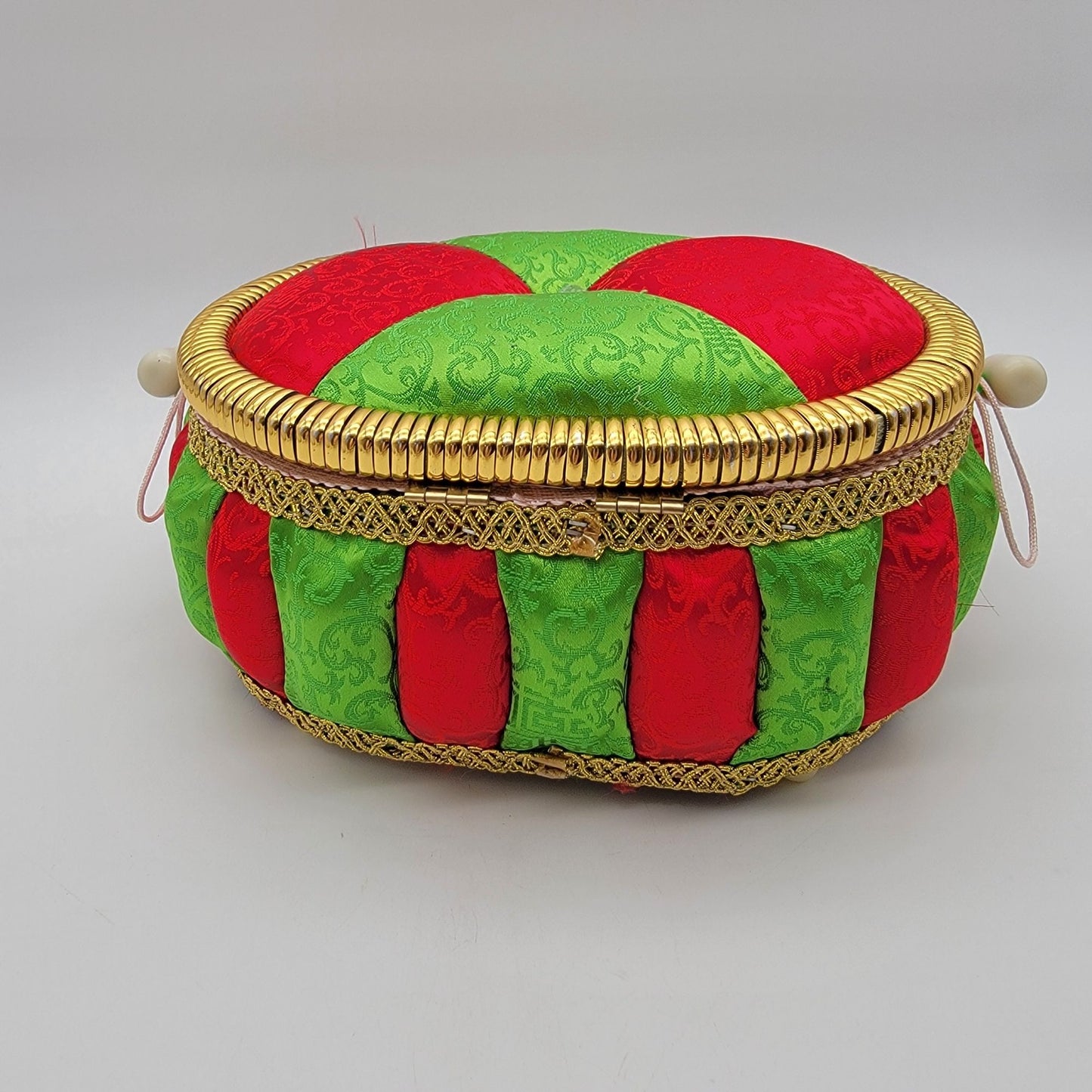 Vintage Satin Padded Sewing Basket Organizer Box with Dalmations