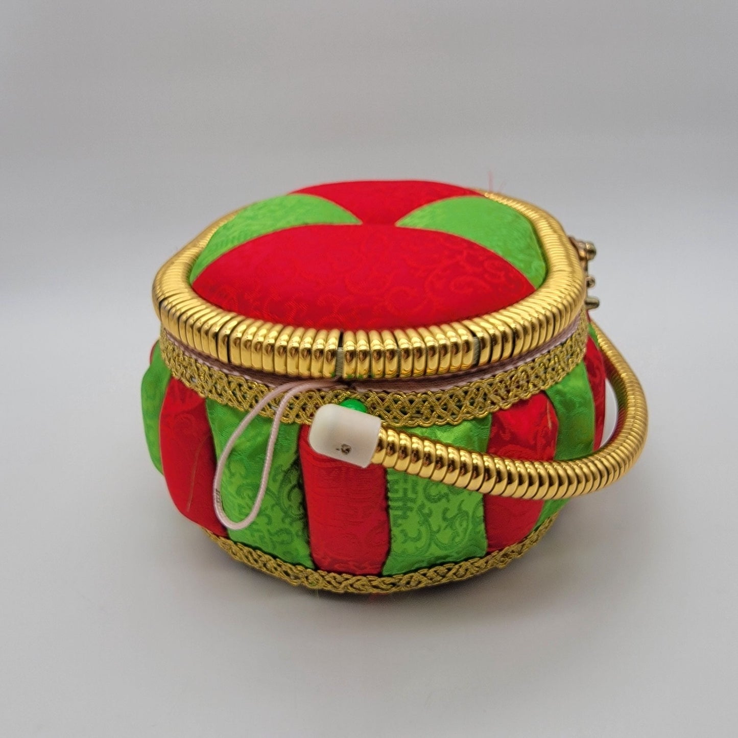 Vintage Satin Padded Sewing Basket Organizer Box with Dalmations