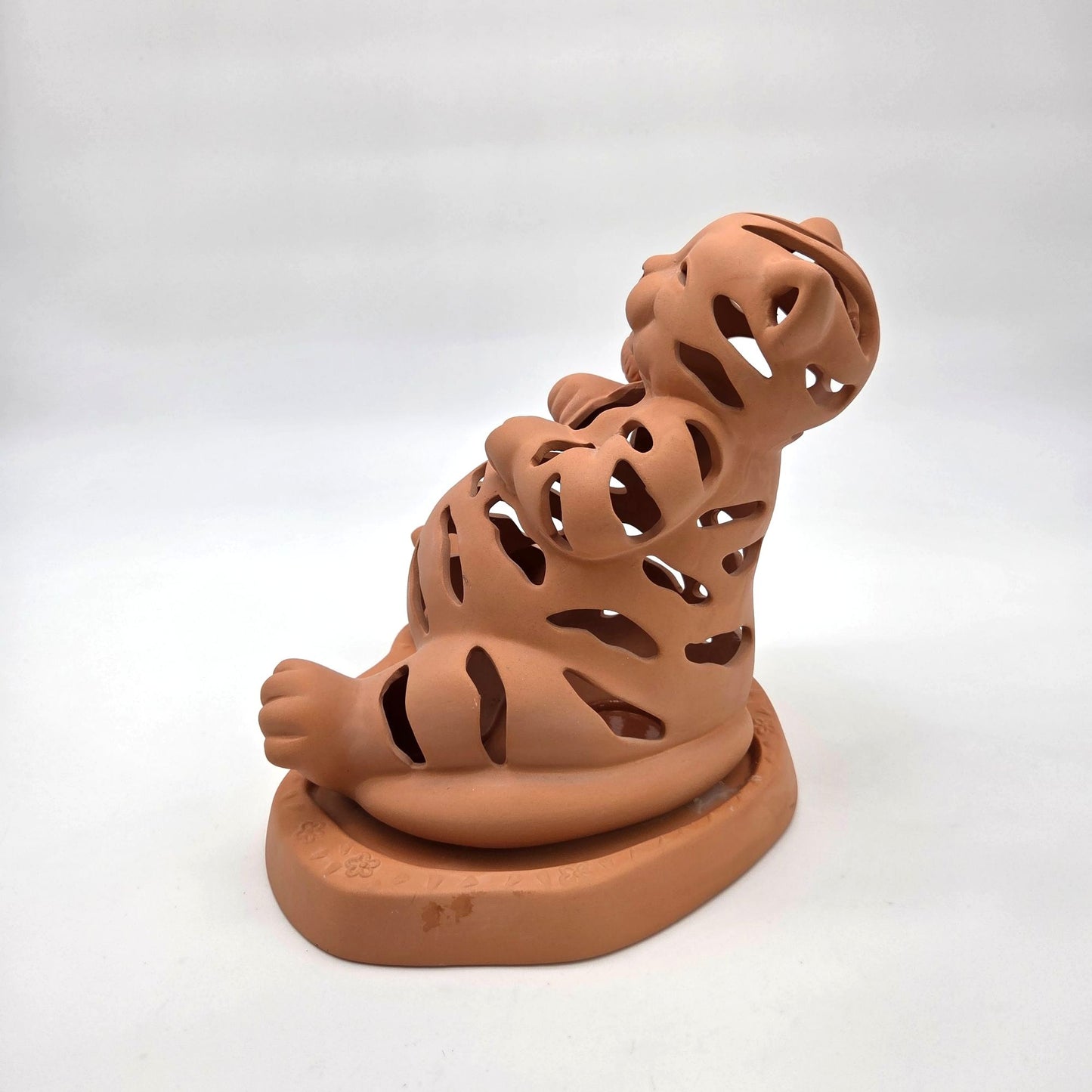 Vintage PartyLite Terra Cotta Cat & Bird Luminary Candle Holder