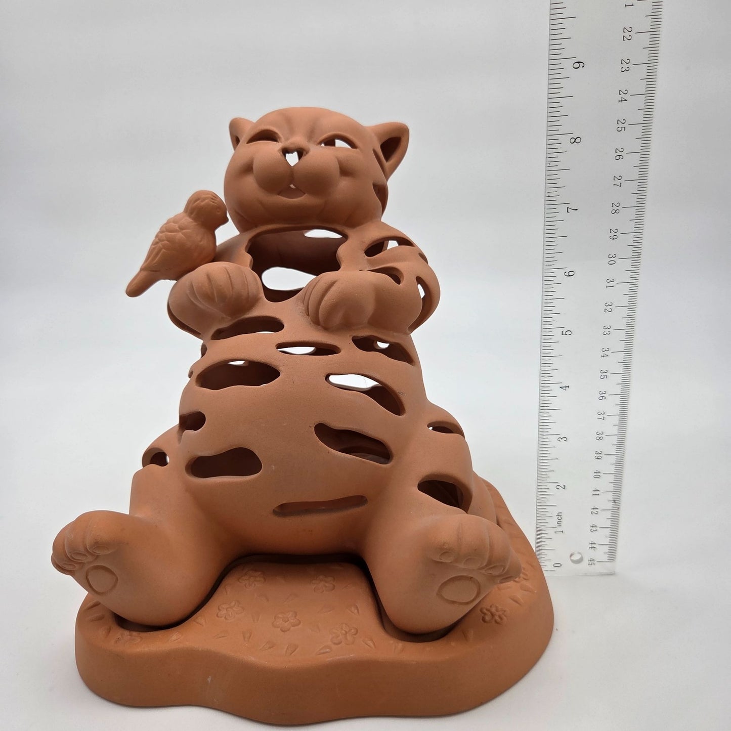 Vintage PartyLite Terra Cotta Cat & Bird Luminary Candle Holder