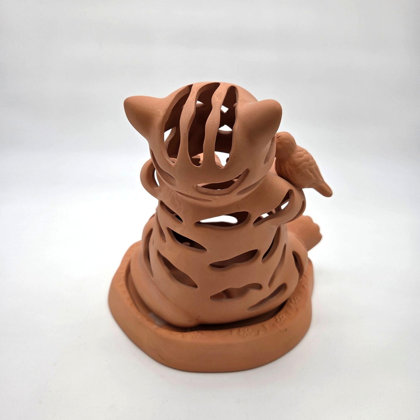 Vintage PartyLite Terra Cotta Cat & Bird Luminary Candle Holder