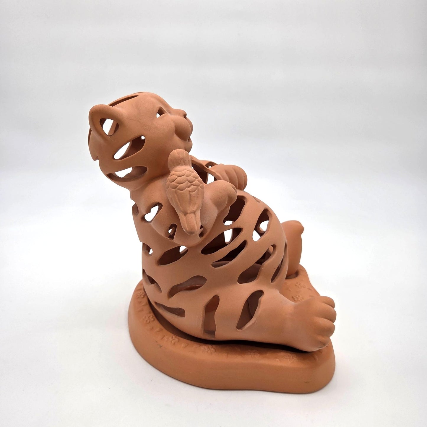 Vintage PartyLite Terra Cotta Cat & Bird Luminary Candle Holder