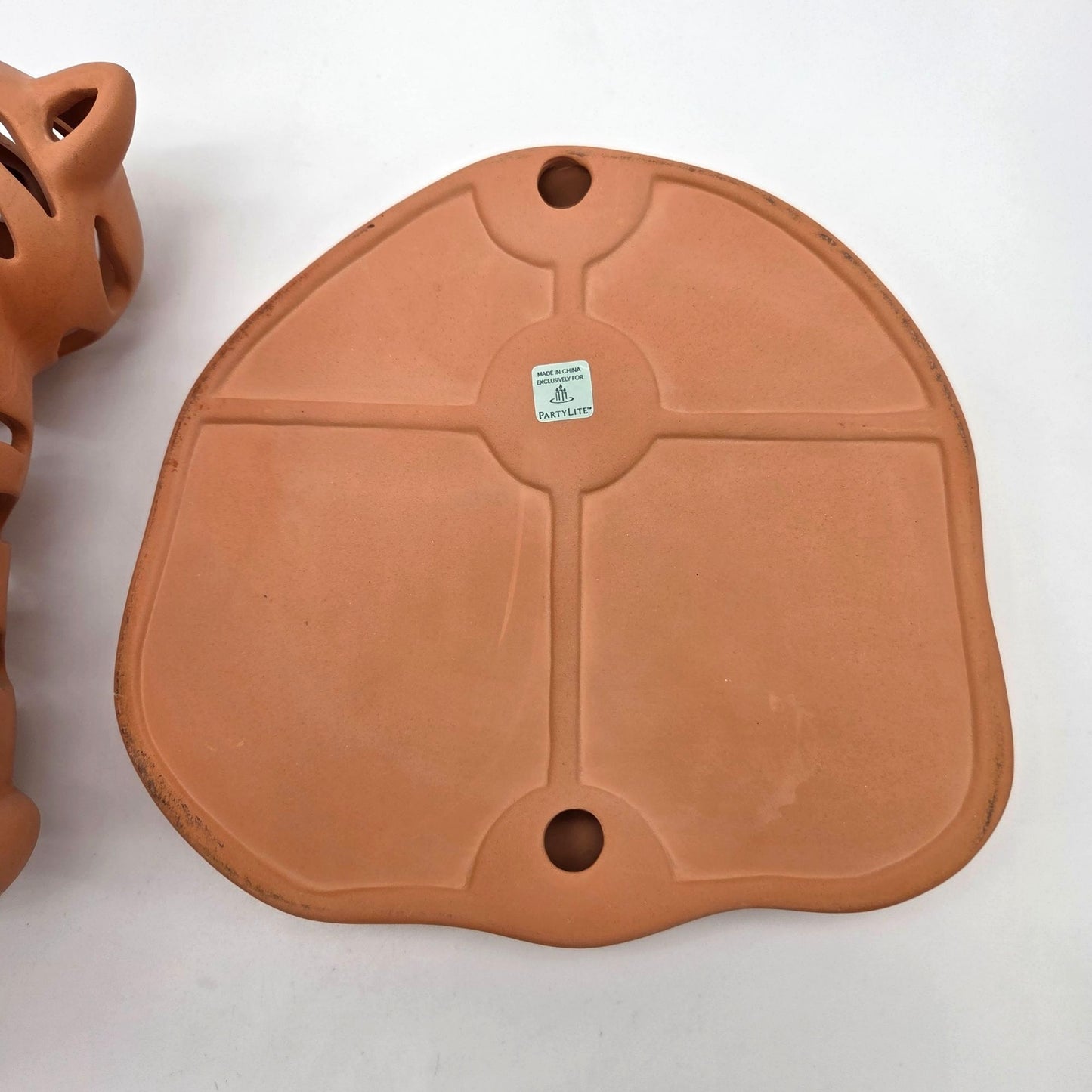Vintage PartyLite Terra Cotta Cat & Bird Luminary Candle Holder