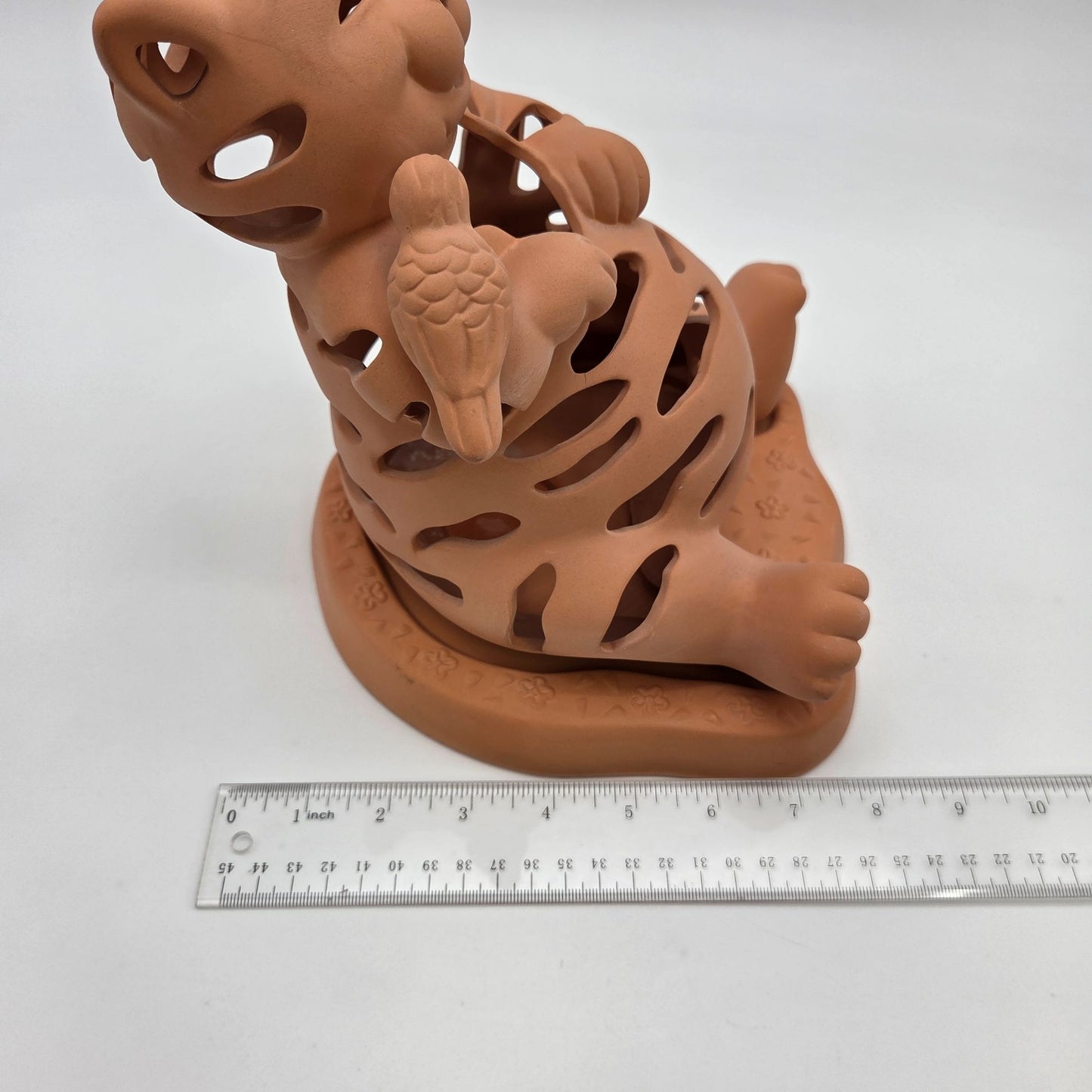 Vintage PartyLite Terra Cotta Cat & Bird Luminary Candle Holder