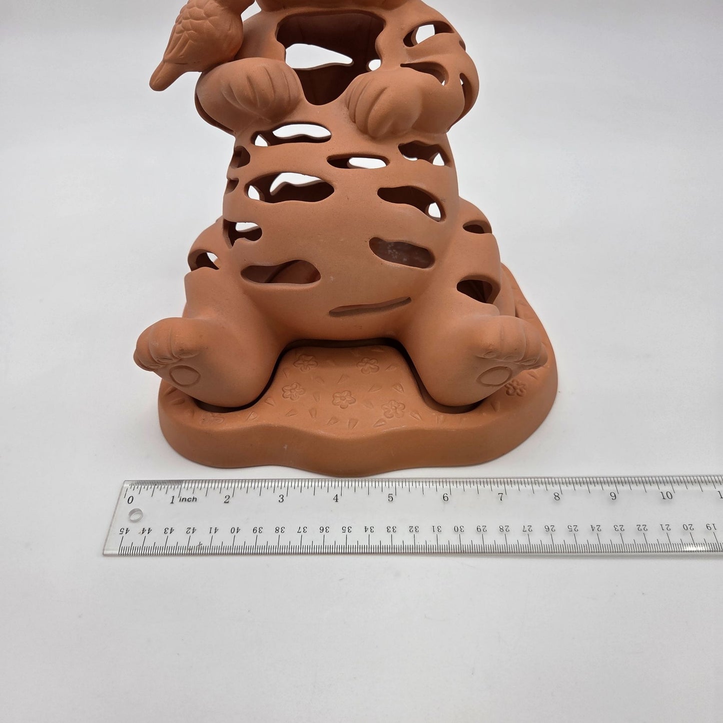 Vintage PartyLite Terra Cotta Cat & Bird Luminary Candle Holder