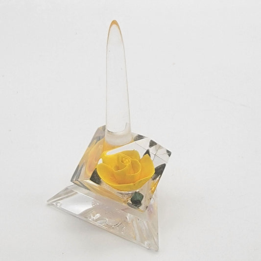 Vintage Lucite Yellow Rose Ring Holder