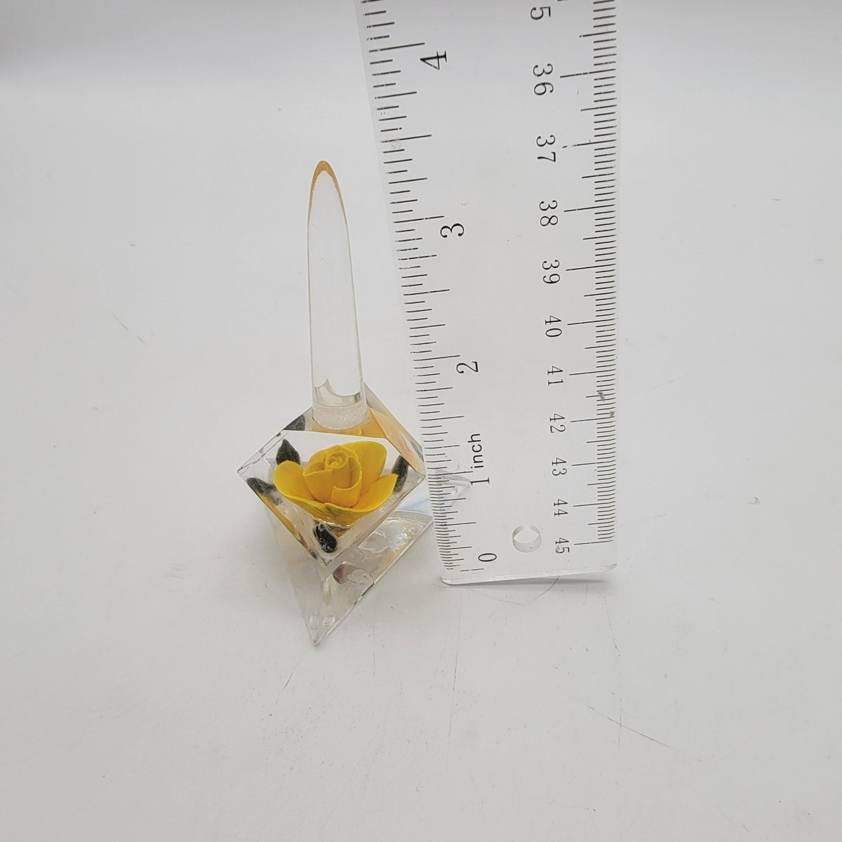Vintage Lucite Yellow Rose Ring Holder