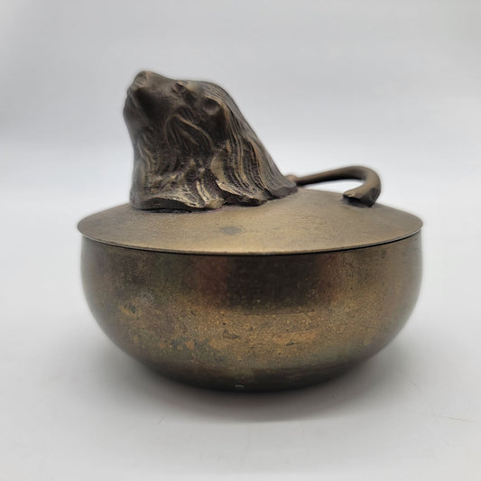 Antique European Brass Figural Lion Stash Box
