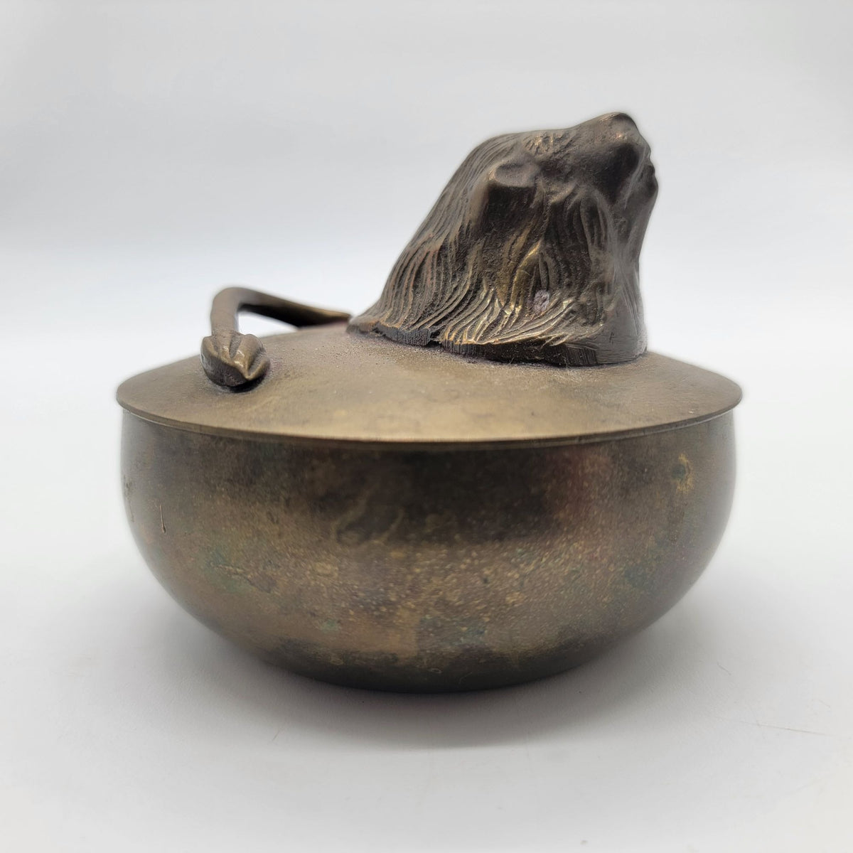 Antique European Brass Figural Lion Stash Box