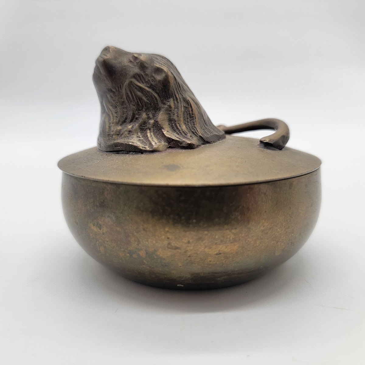 Antique European Brass Figural Lion Stash Box