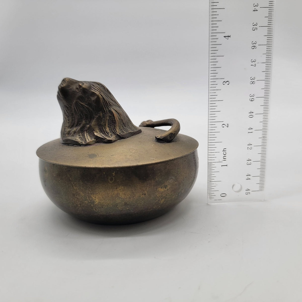 Antique European Brass Figural Lion Stash Box