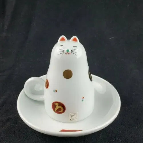 2000s Maneki Neko Cat Teacup Upside Down Cup and Saucer Set- 2 Pieces