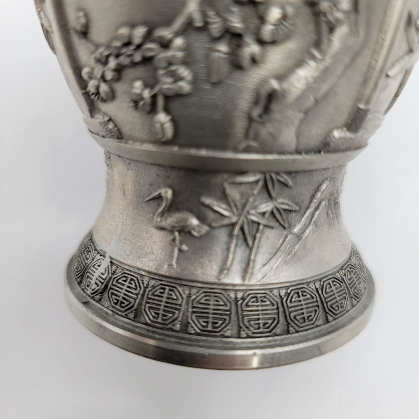 Vintage Pewter Cup With Birds & Bamboo