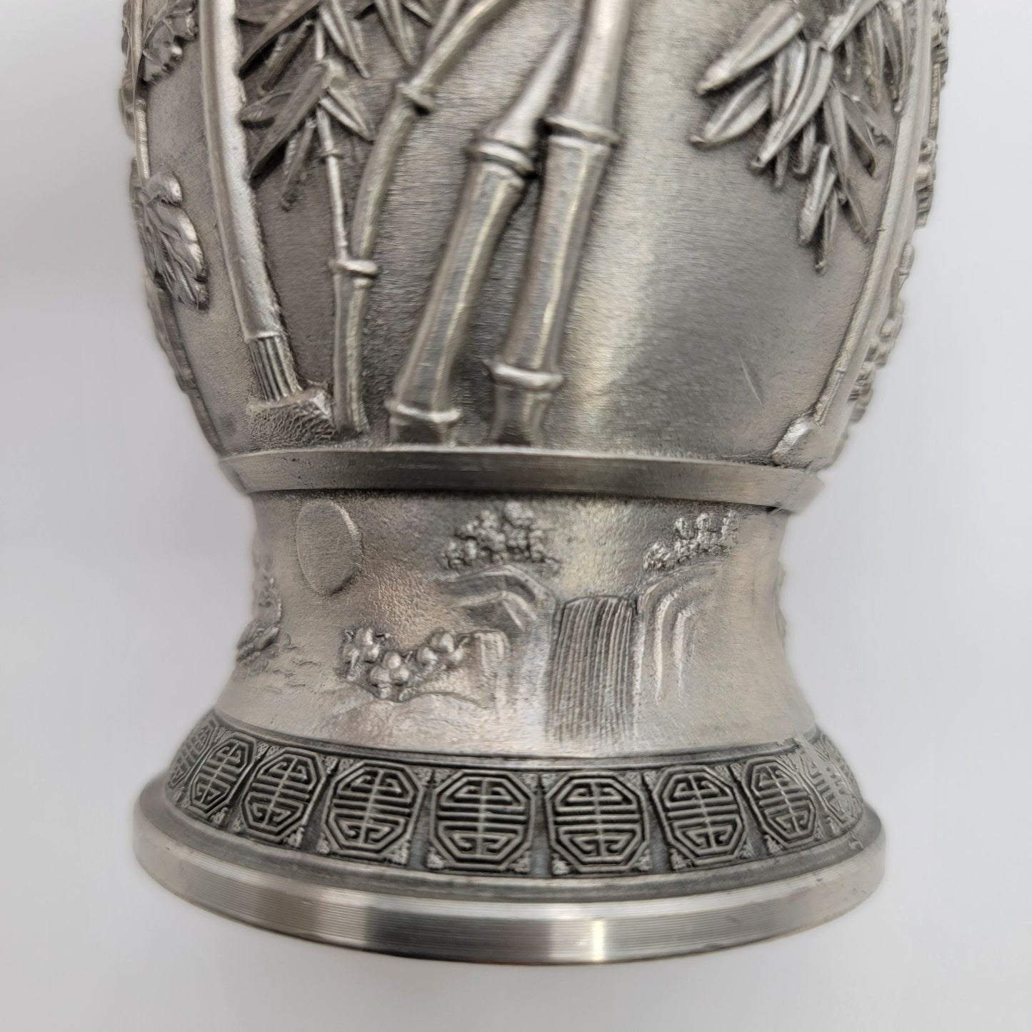 Vintage Pewter Cup With Birds & Bamboo