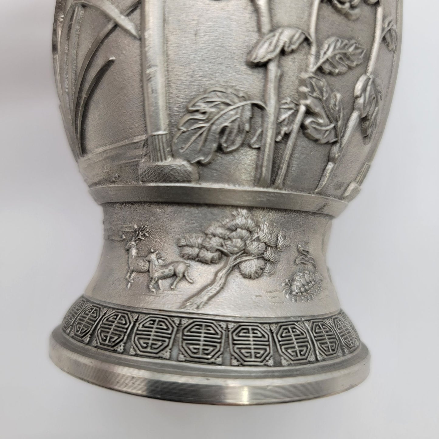 Vintage Pewter Cup With Birds & Bamboo