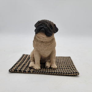 Sandicast Pug Dog Figurine On Houndstooth Mat