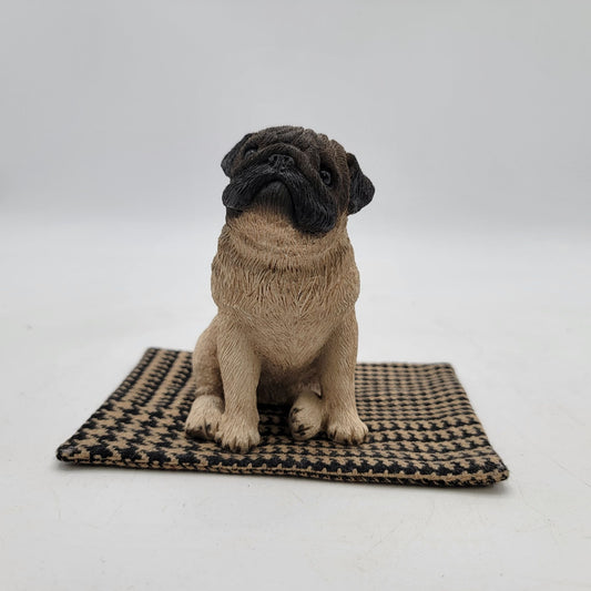 Sandicast Pug Dog Figurine On Houndstooth Mat