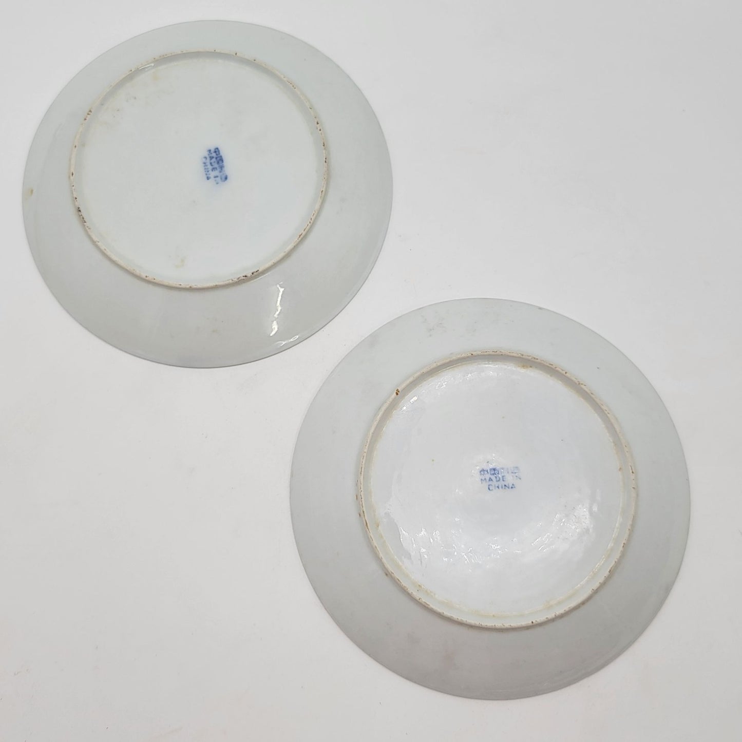 Blue & White Fish Porcelain Plates Set Of 2