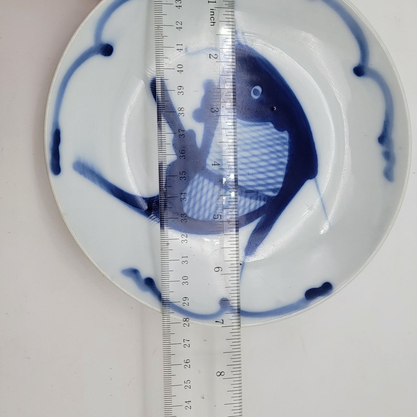 Blue & White Fish Porcelain Plates Set Of 2