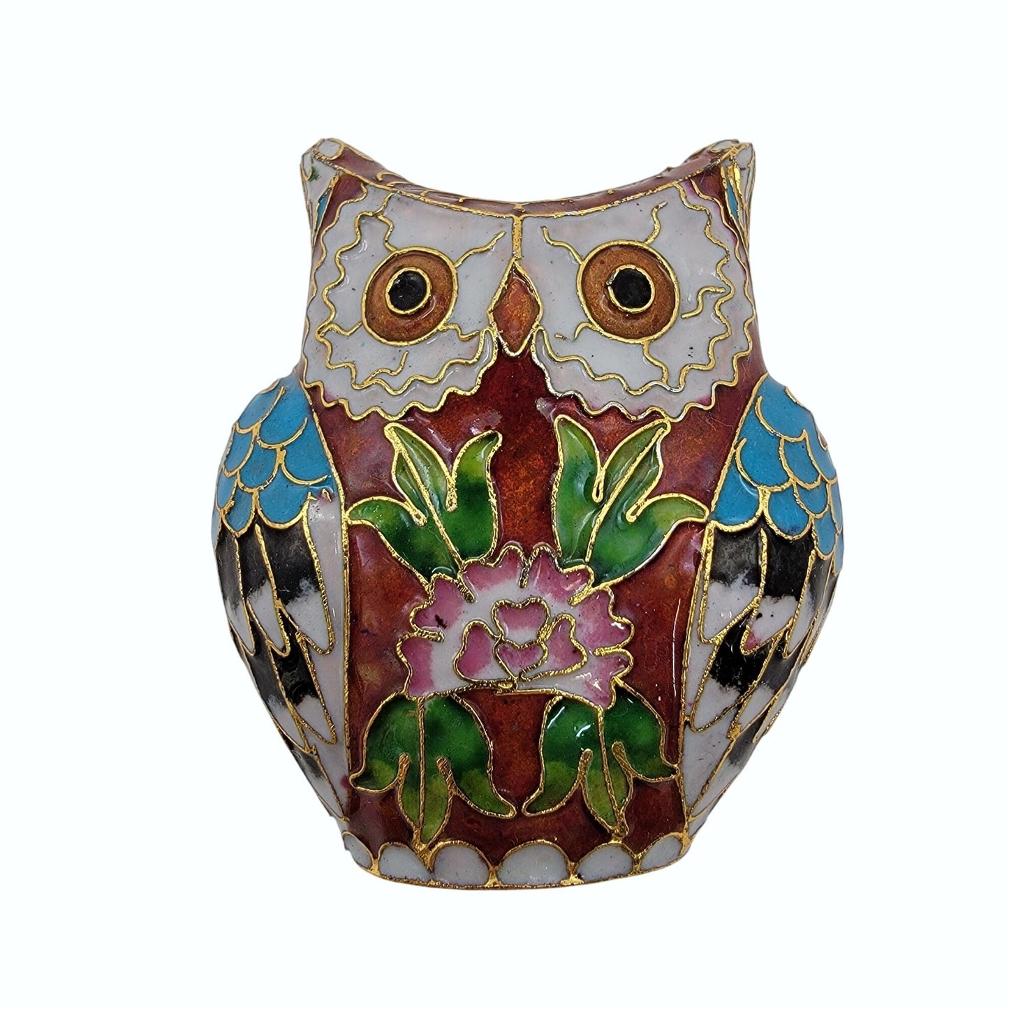 Vintage 1980s Cloisonne Owl Figurine