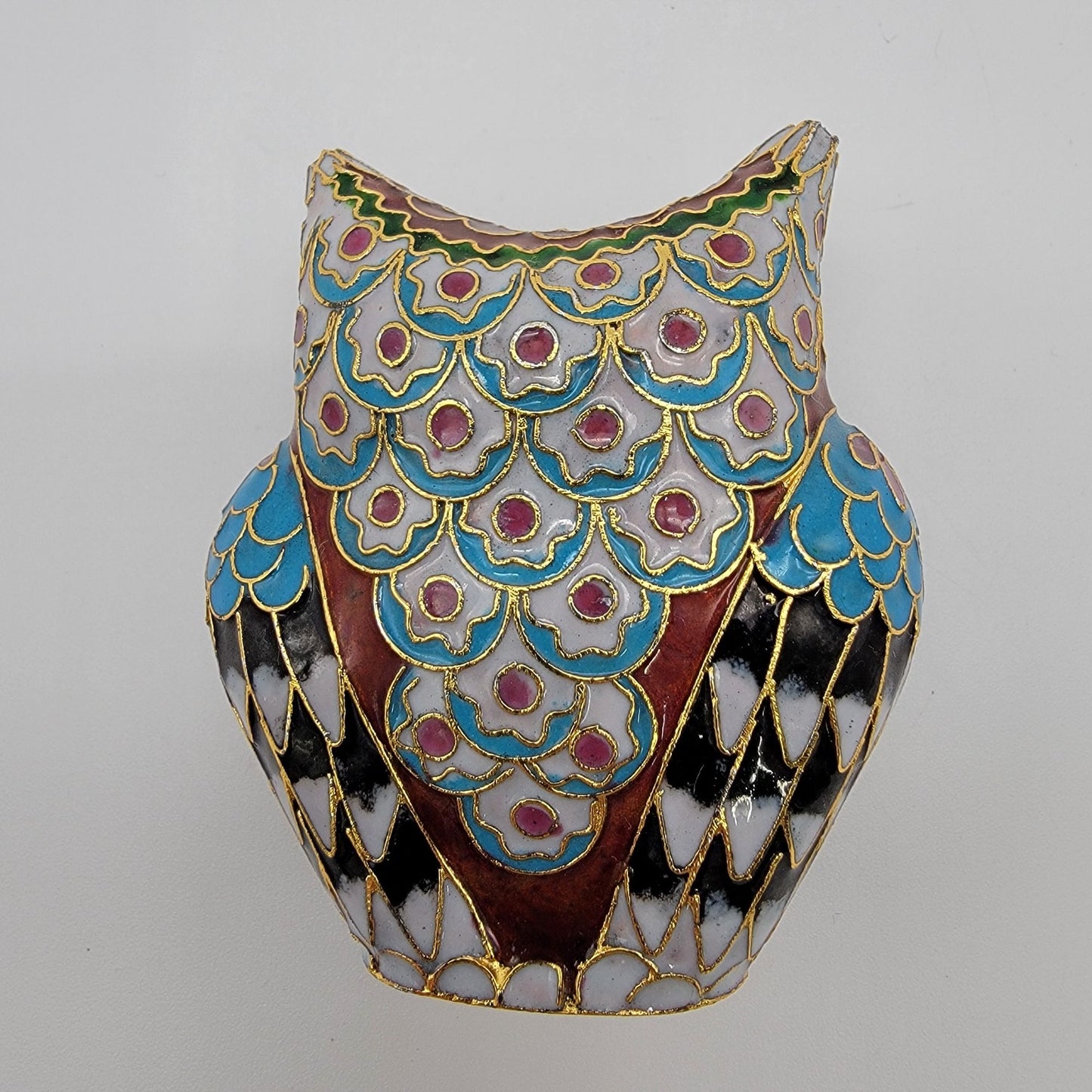 Vintage 1980s Cloisonne Owl Figurine