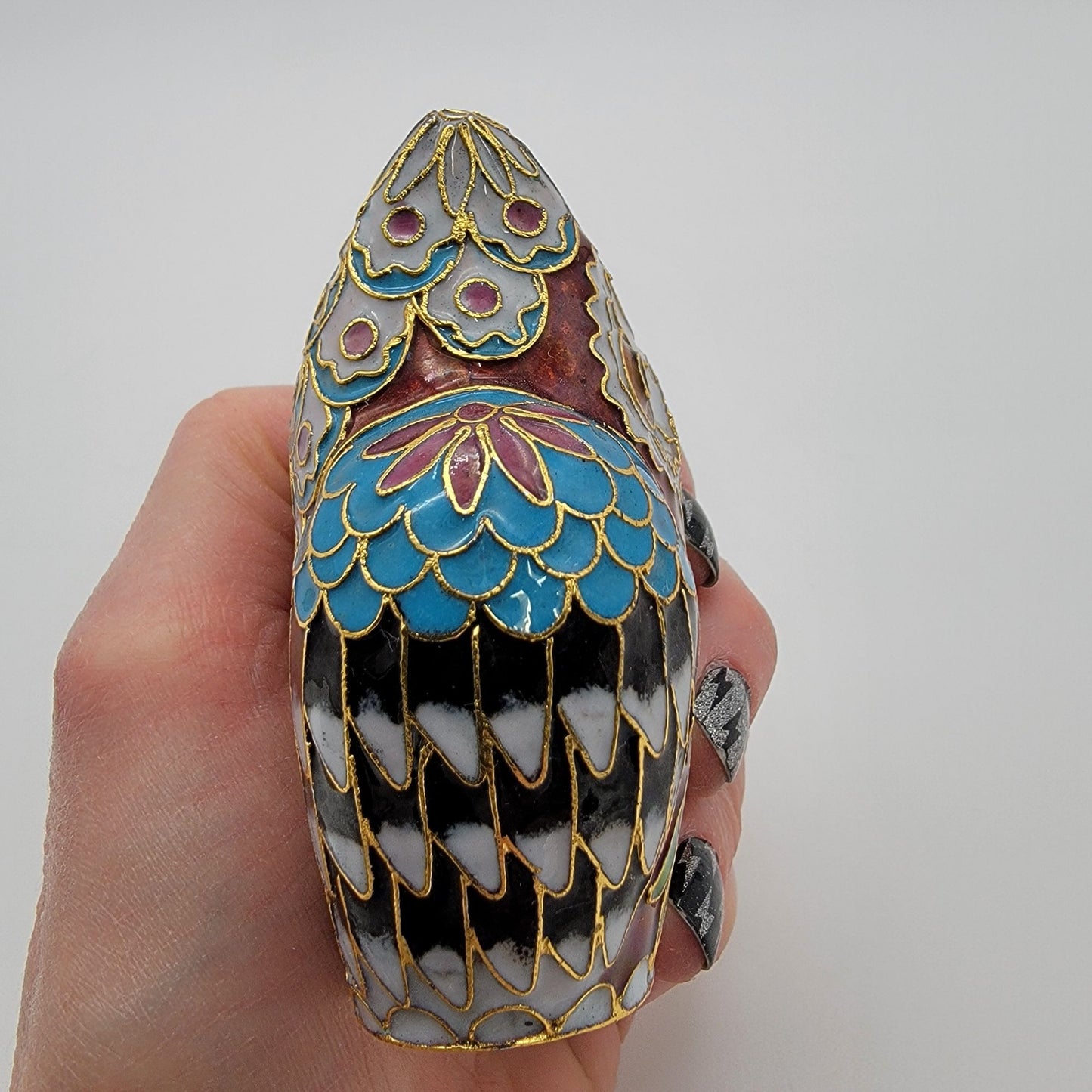 Vintage 1980s Cloisonne Owl Figurine