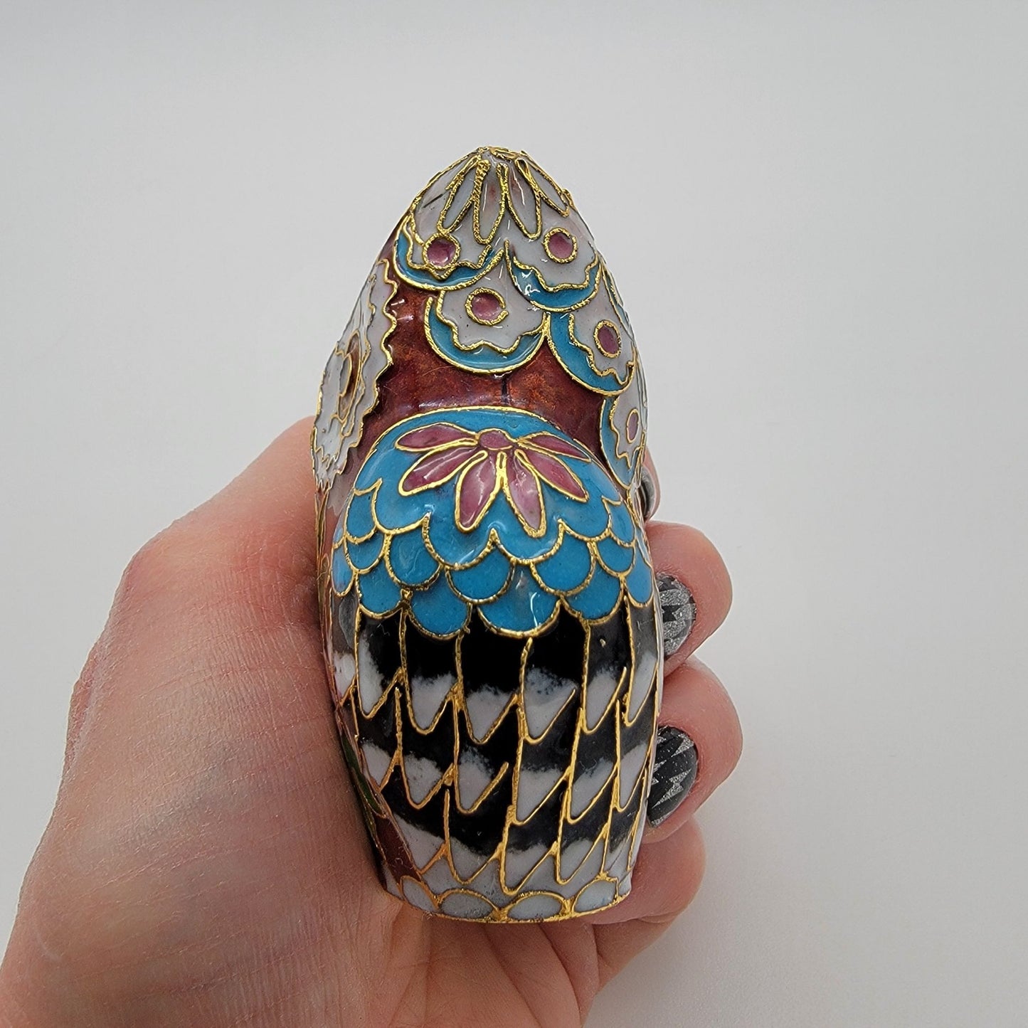 Vintage 1980s Cloisonne Owl Figurine
