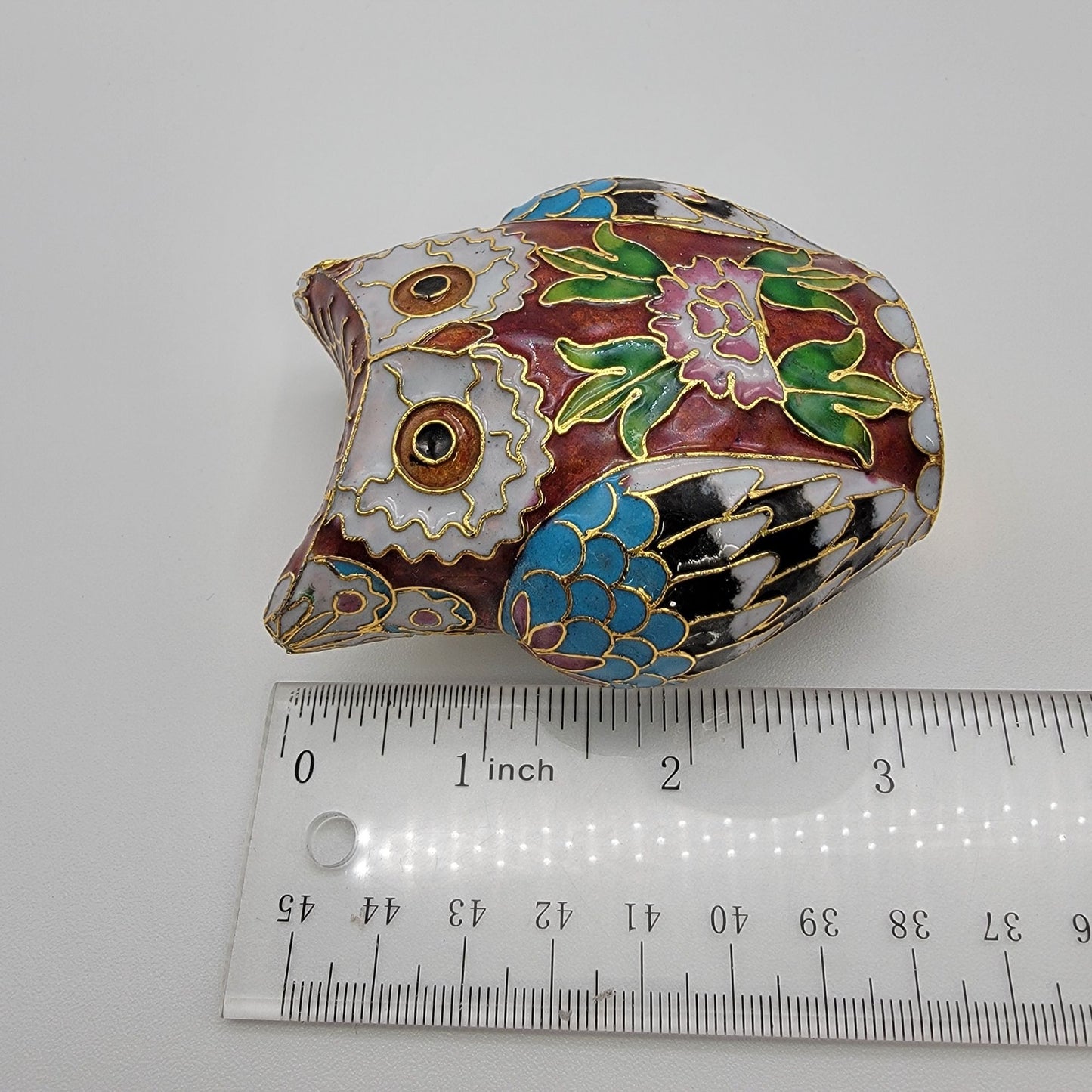 Vintage 1980s Cloisonne Owl Figurine