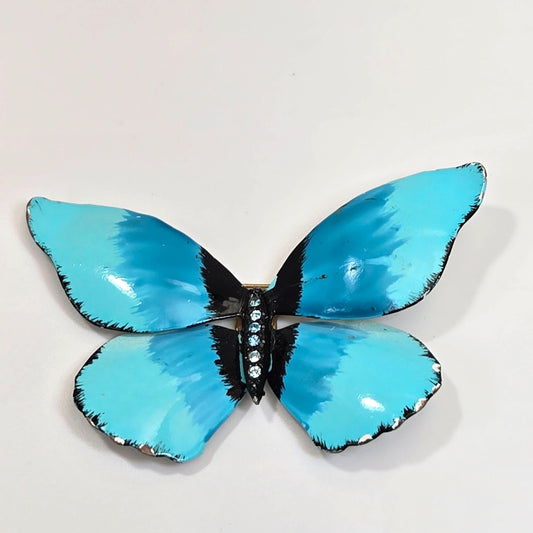 Vintage 1960s Enameled Blue Butterfly Brooch
