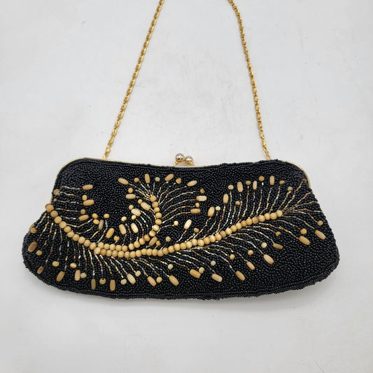 Vintage Jessica McClintock Black Beaded Evening Clutch Purse