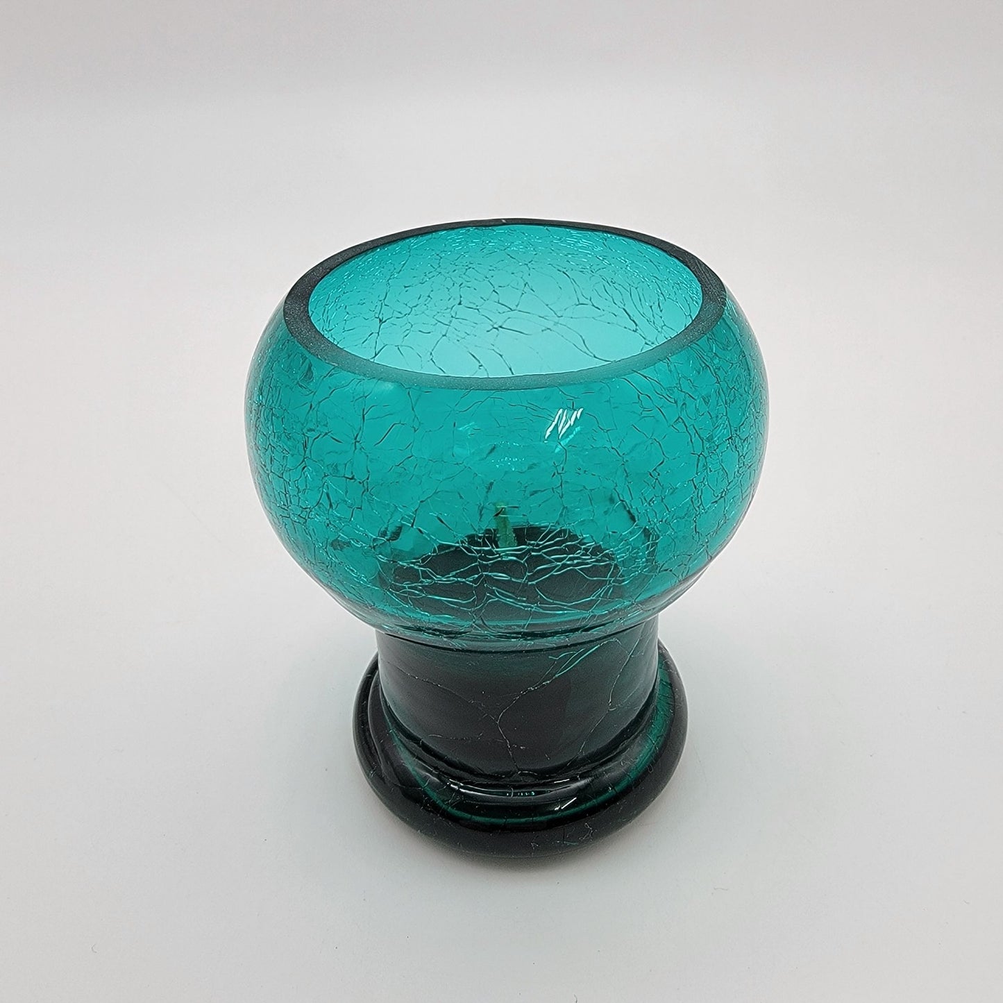 Vintage  Teal Crackled Glass Candle Holder