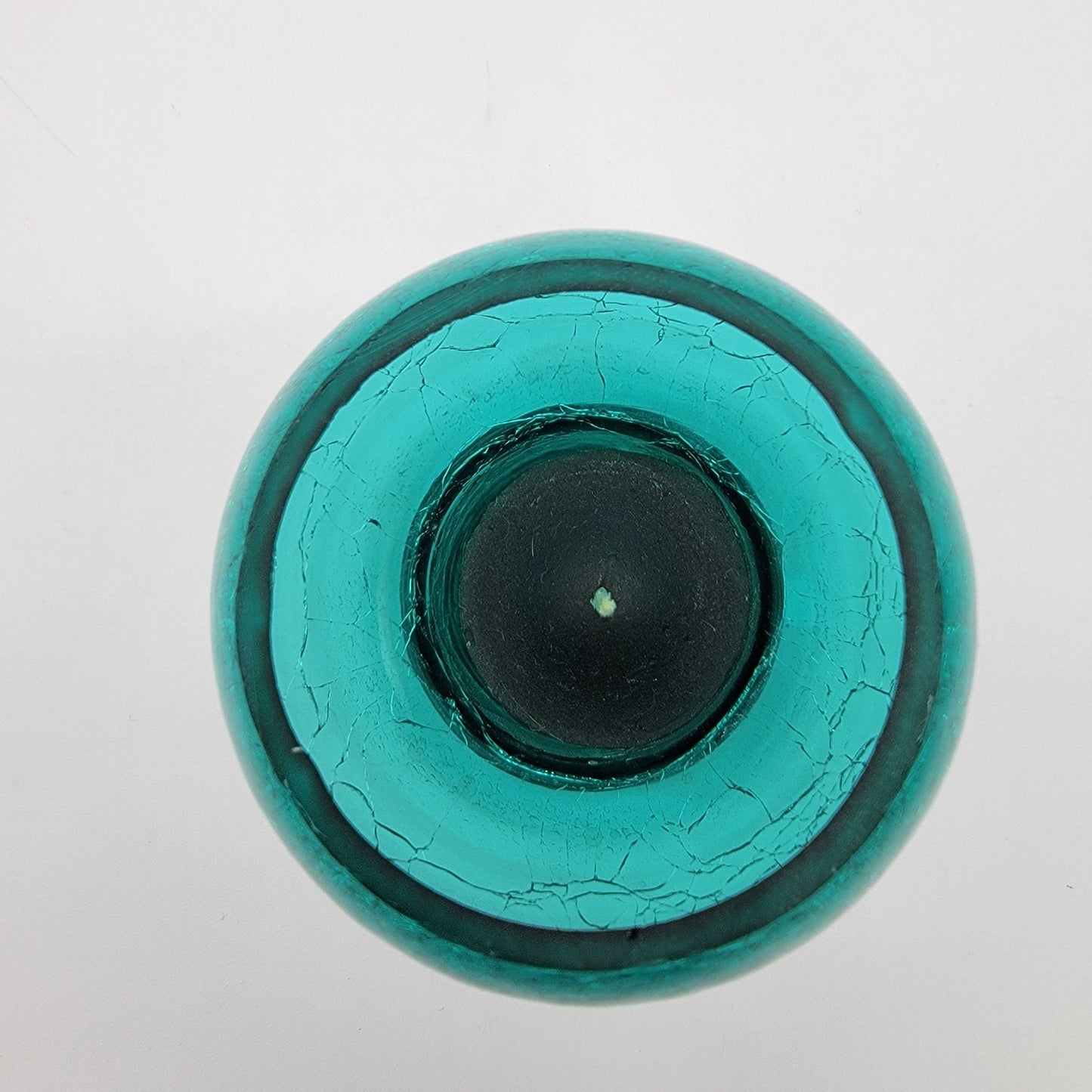 Vintage  Teal Crackled Glass Candle Holder