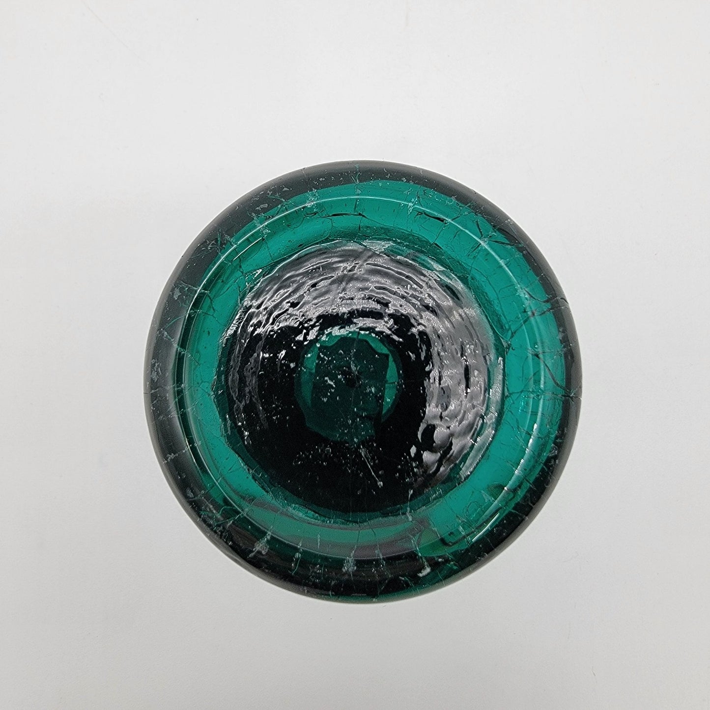 Vintage  Teal Crackled Glass Candle Holder