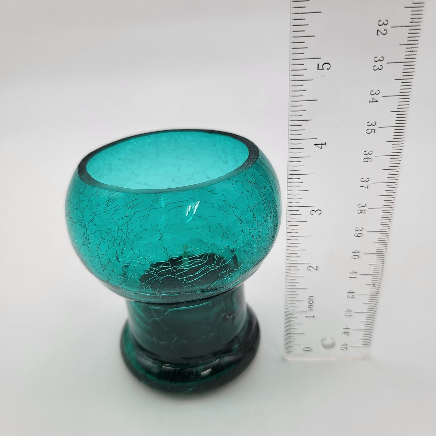 Vintage  Teal Crackled Glass Candle Holder