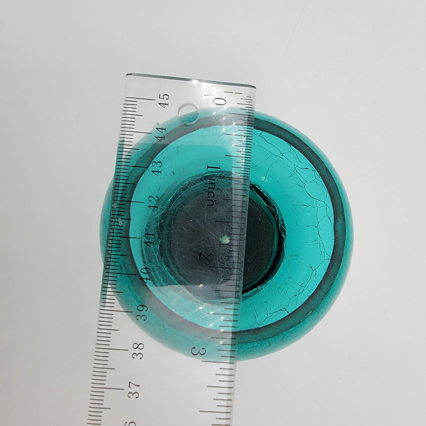 Vintage  Teal Crackled Glass Candle Holder