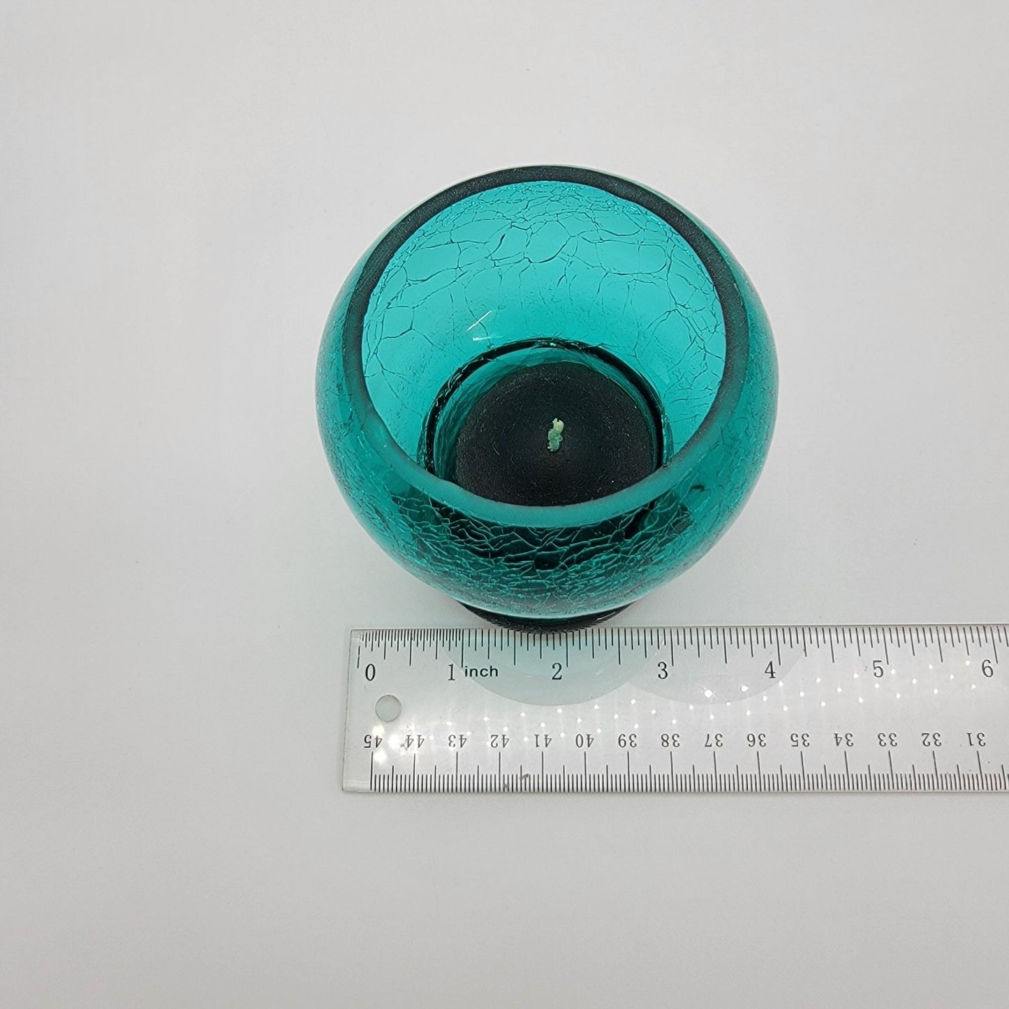 Vintage  Teal Crackled Glass Candle Holder