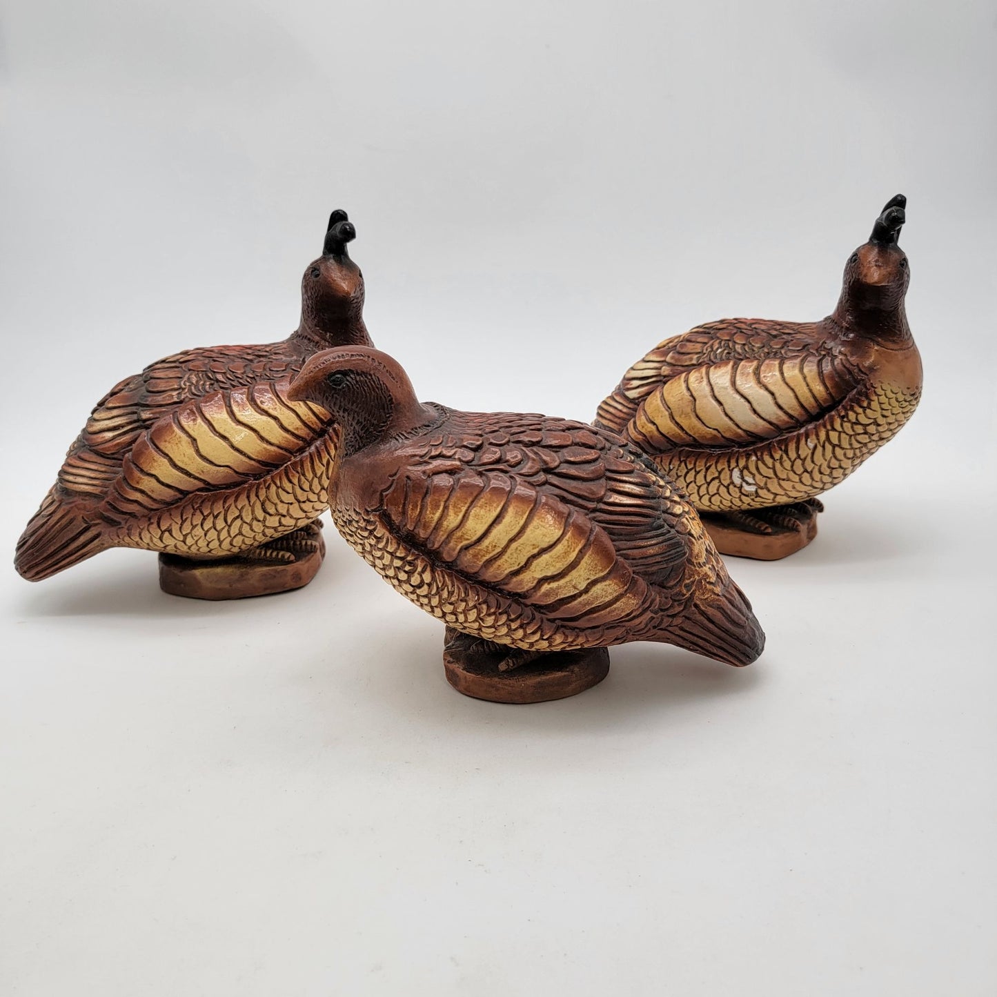 Vintage 1966 Progressive Art Products Set Of 3 Chalkware Quail Bird Sculptures