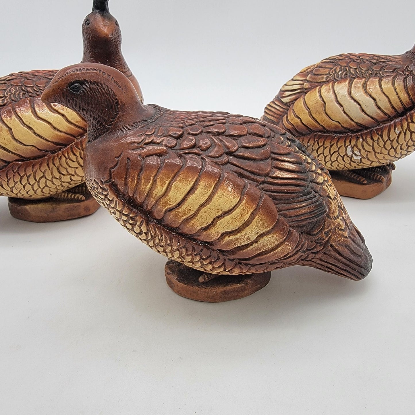 Vintage 1966 Progressive Art Products Set Of 3 Chalkware Quail Bird Sculptures