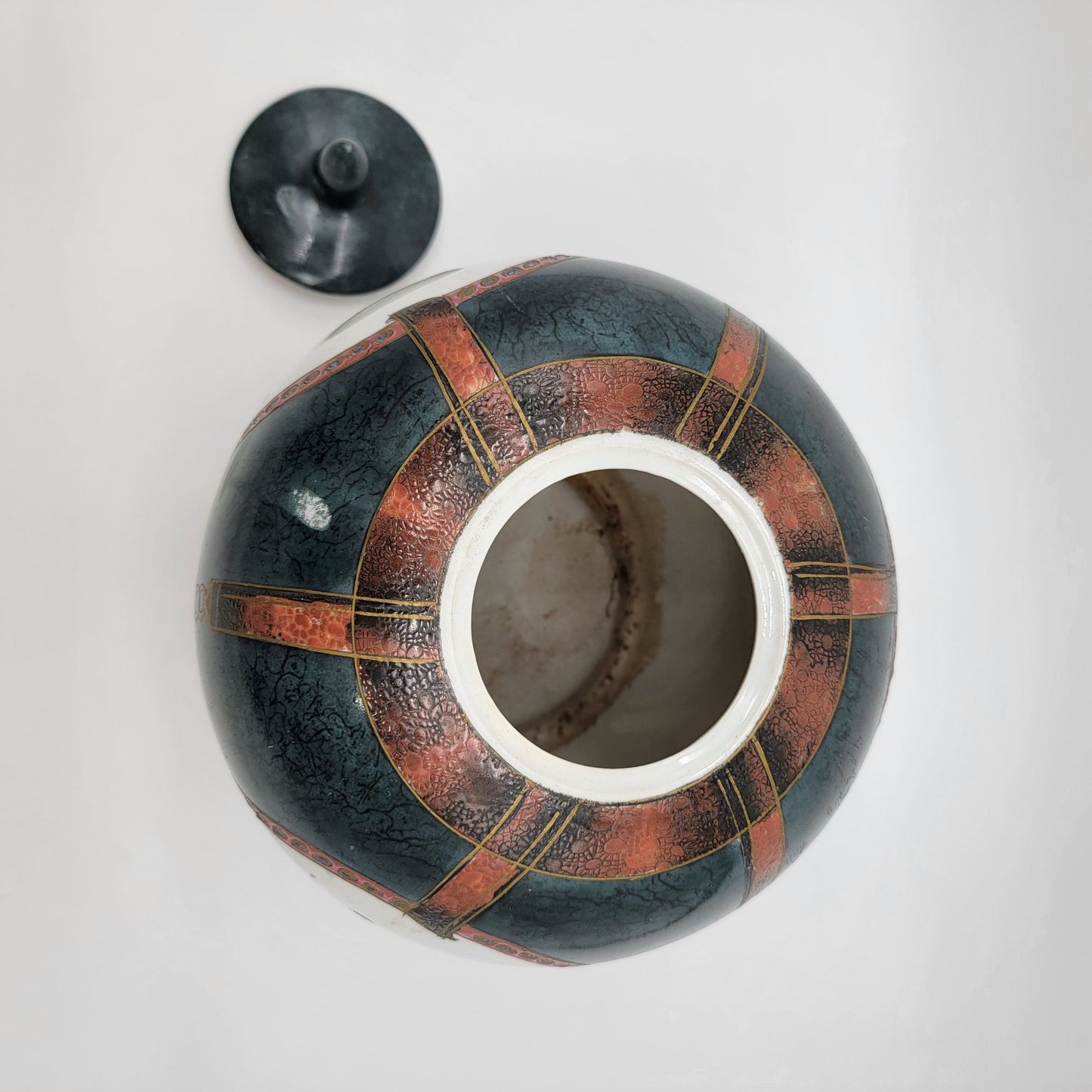 Large Vintage WBI Equestrian Porcelain Ginger Jar With Lid Featuring Horseback Riders