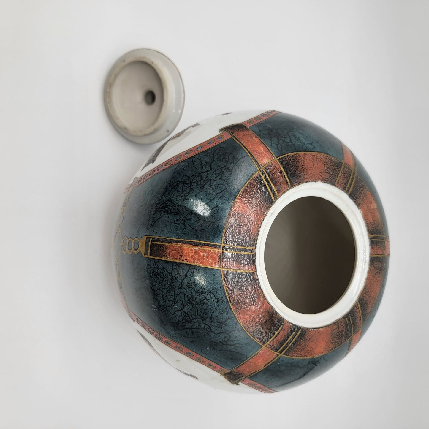 Large Vintage WBI Equestrian Porcelain Ginger Jar With Lid Featuring Horseback Riders